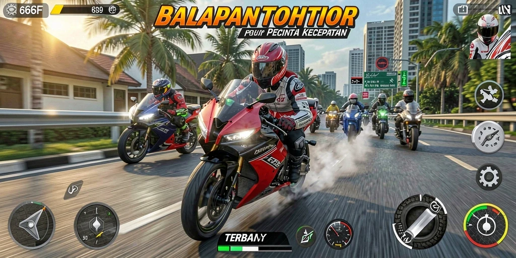 Tampilan menarik dari gameplay balapan motor di 666F.