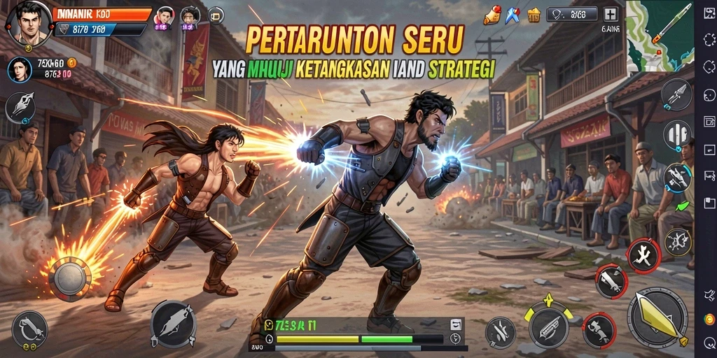 Tangkapan layar gameplay pertarungan yang intens dan strategis dari 8768.
