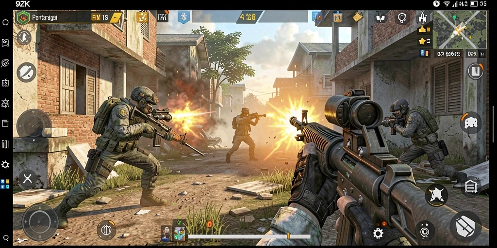 Tangkapan layar menampilkan aksi intens dalam permainan FPS 9ZK.