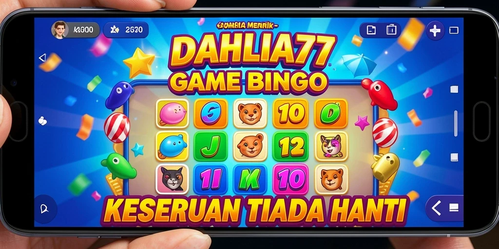 Tampilan utama game DAHLIA77 dengan papan Bingo yang penuh warna.