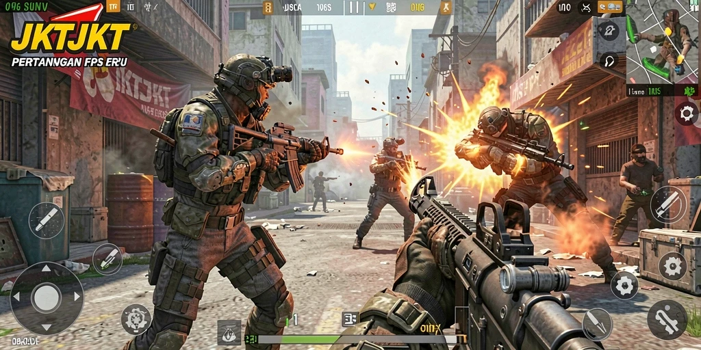 Gameplay menegangkan dalam pertempuran FPS yang intens.