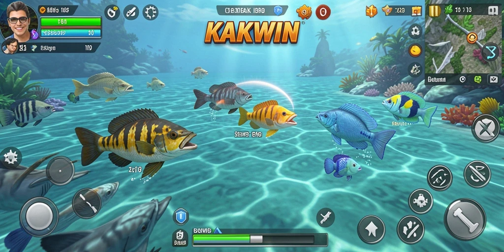 Menampilkan gameplay seru KAKWIN saat menembak ikan.