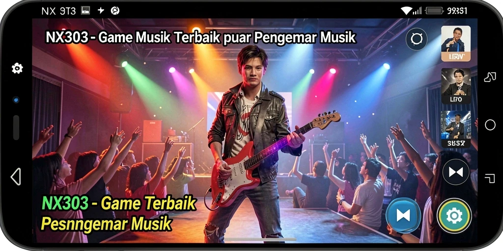 Tampilan gameplay NX303 yang penuh warna dan interaksi musik.