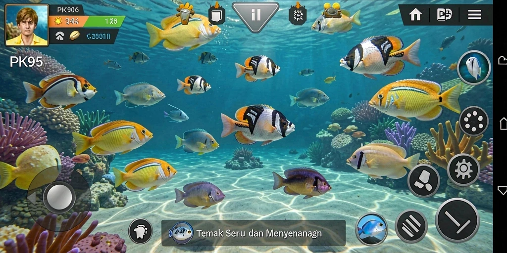 Gameplay seru dengan ikan berwarna-warni di PK95.
