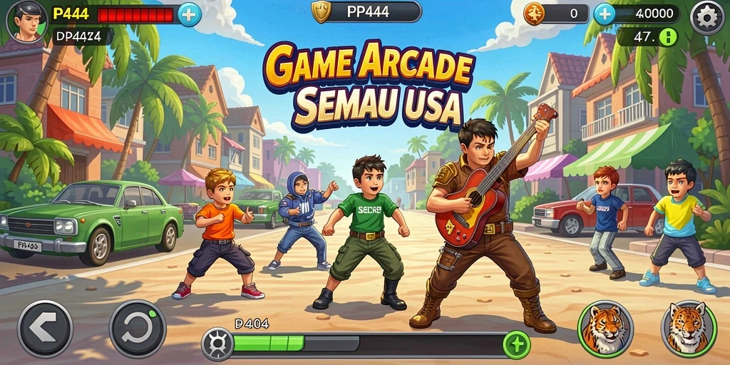 Screenshot utama PP444 menampilkan aksi gameplay Arcade yang mendebarkan.