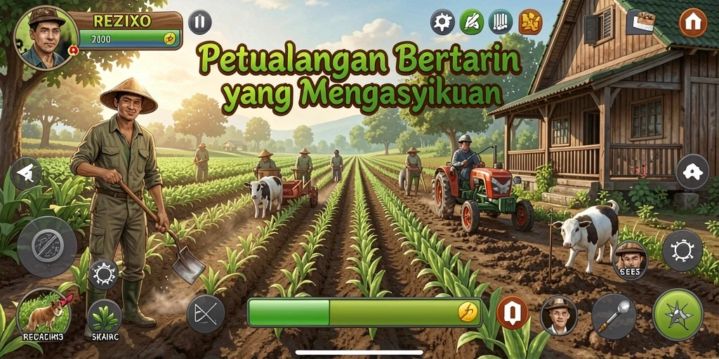 Tampilan menarik dari gameplay bertani di REZIXO.