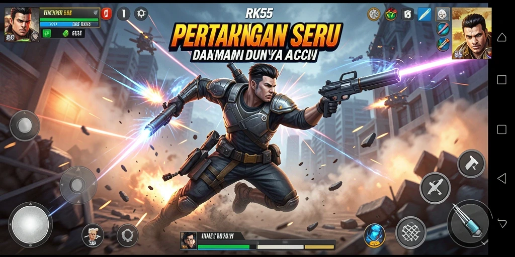 Tampilan aksi seru dalam gameplay RK55 yang menegangkan.