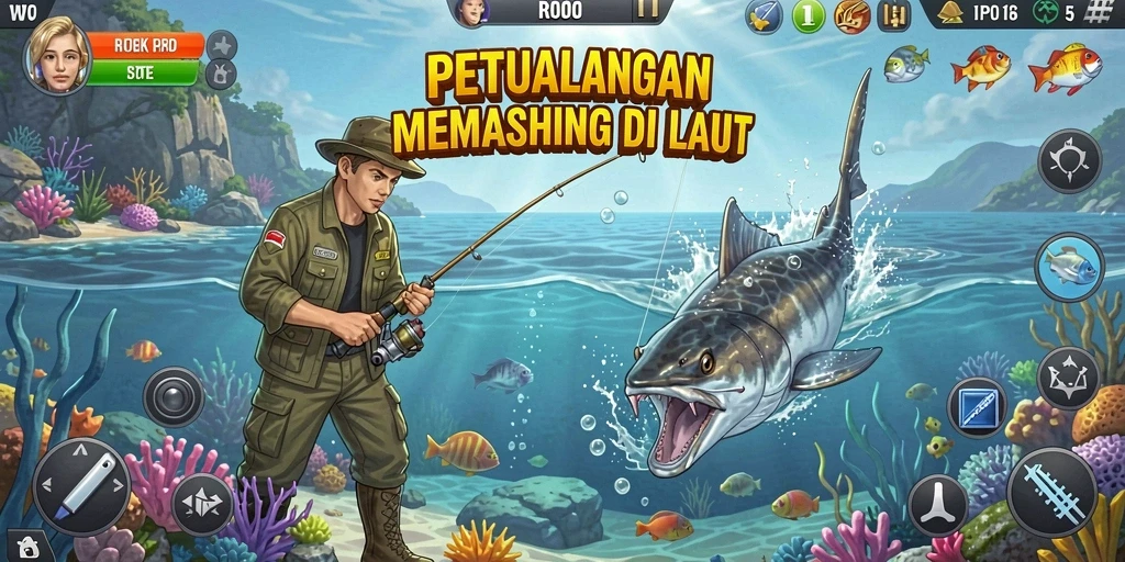 Tampilan gameplay RPOK yang menampilkan momen memancing yang mendebarkan.