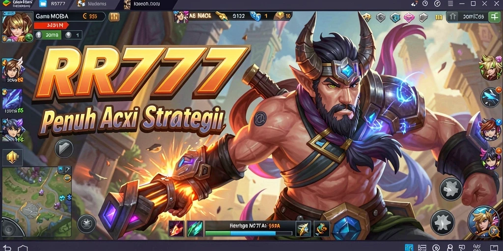 Screenshot menampilkan pertarungan intens dalam permainan RR777 MOBA.