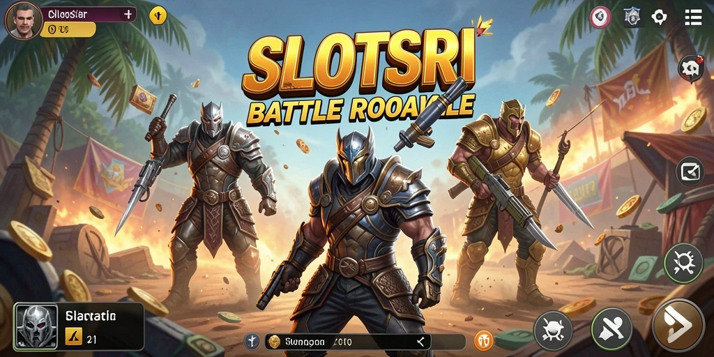 Tangkapan layar utama SLOTSRI menampilkan aksi seru pertarungan Battle Royale.