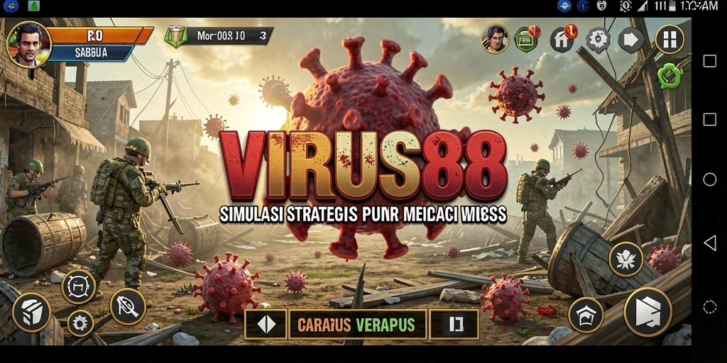 Gameplay VIRUS88 dengan strategi dan tindakan menghadapi wabah virus.