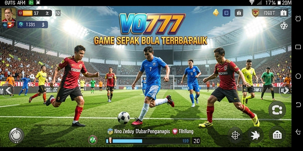 Tangkapan layar gameplay <strong>VO777</strong> memperlihatkan pertandingan sepak bola yang mendebarkan dan penuh aksi.