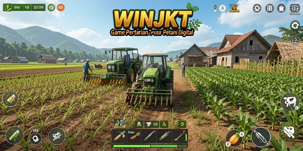 Tampilan gameplay WINJKT yang realistis dalam dunia pertanian.